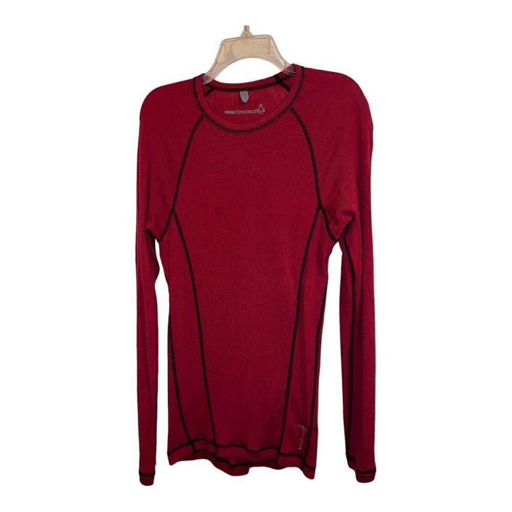 SMARTWOOL Mens Red 100% Merino Wool Pullover Long Sleeve Stretch Baselayer